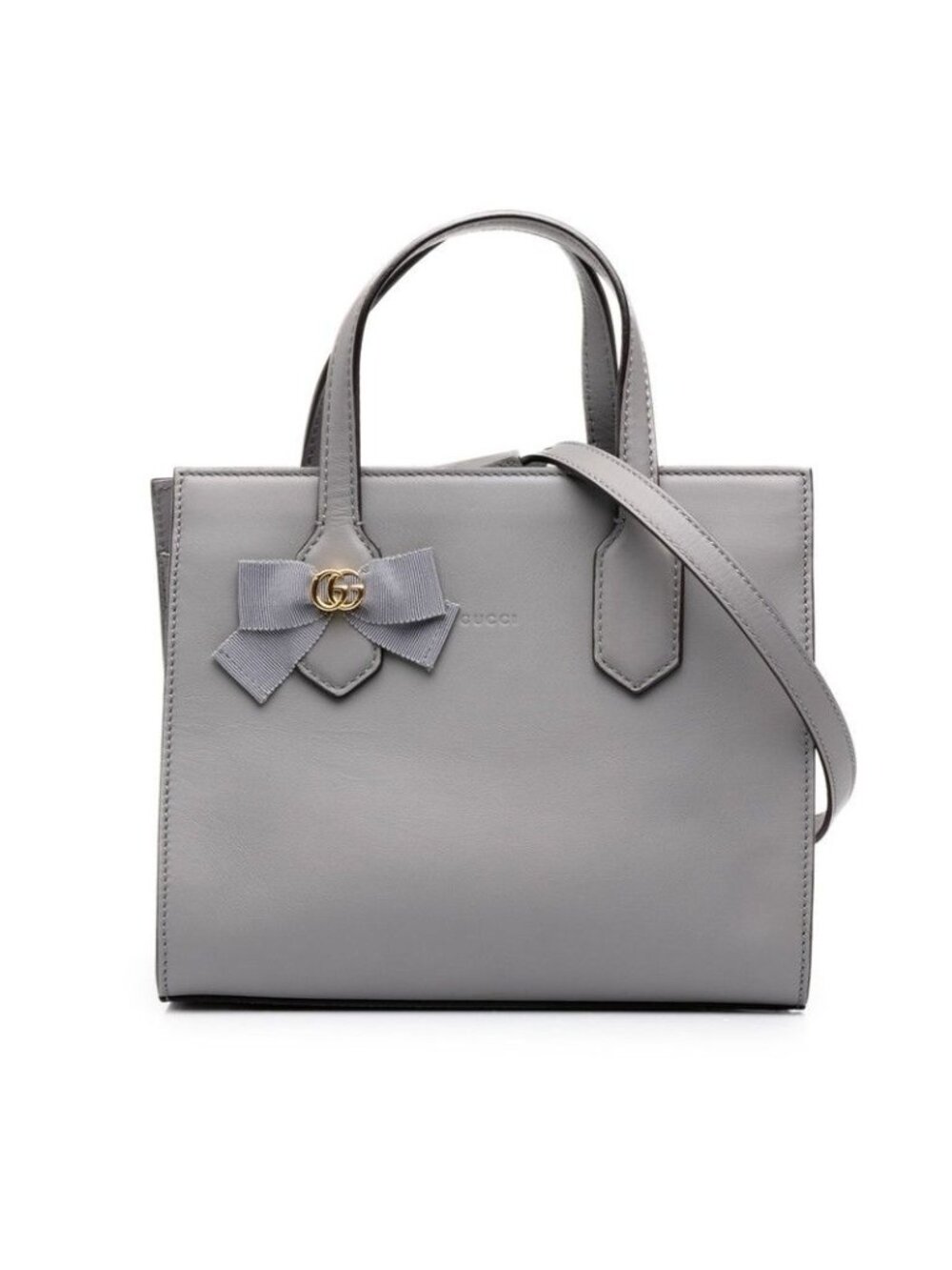 Gucci GG Ribbon 2-Way Shoulder Bag Gray Leather